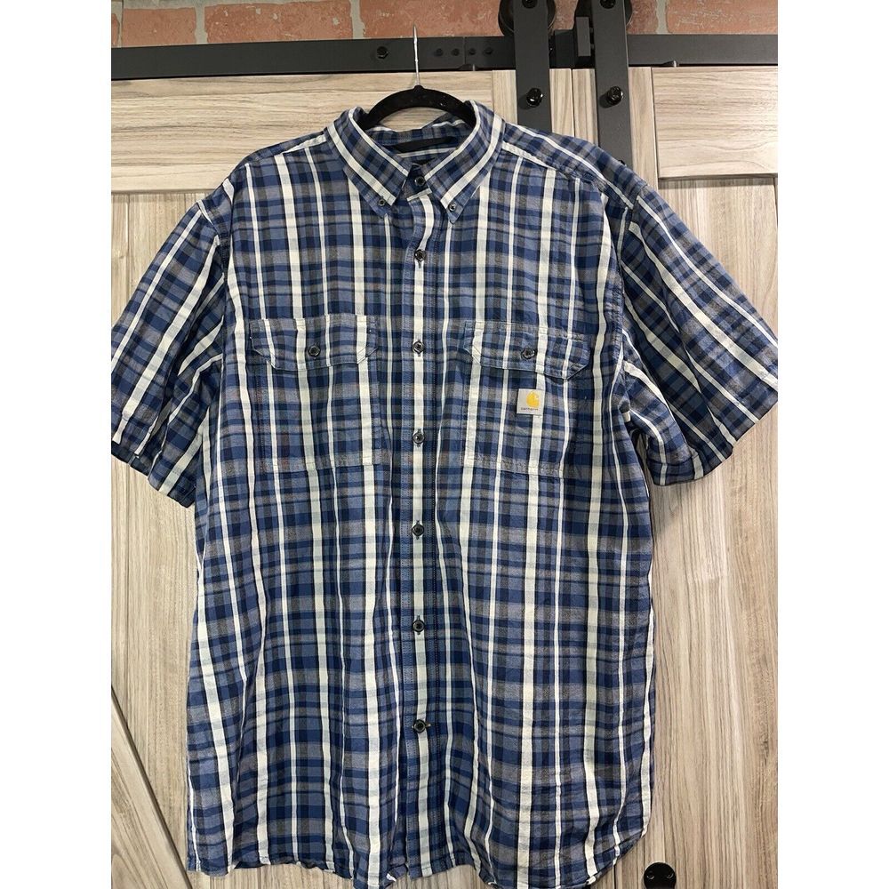Carhartt Force Mens XL ‎ Loose Fit Short Sleeve Button Down Top Plaid